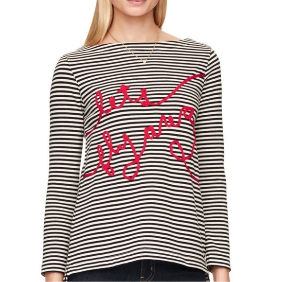 kate spade Tops - Kate Spade Striped 3/4 Sleeve Embroidered ”Let’s fly away” Shirt Size M Nautical